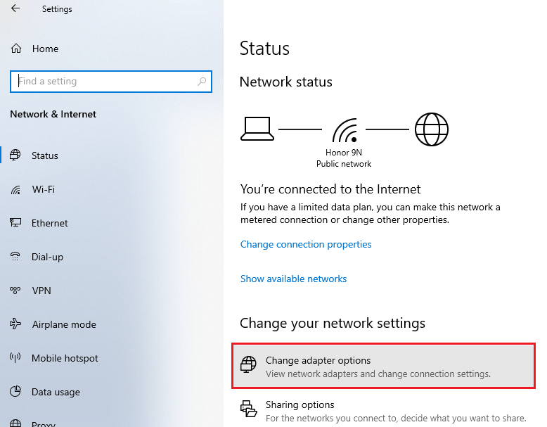 Modifier les options de l'adaptateur