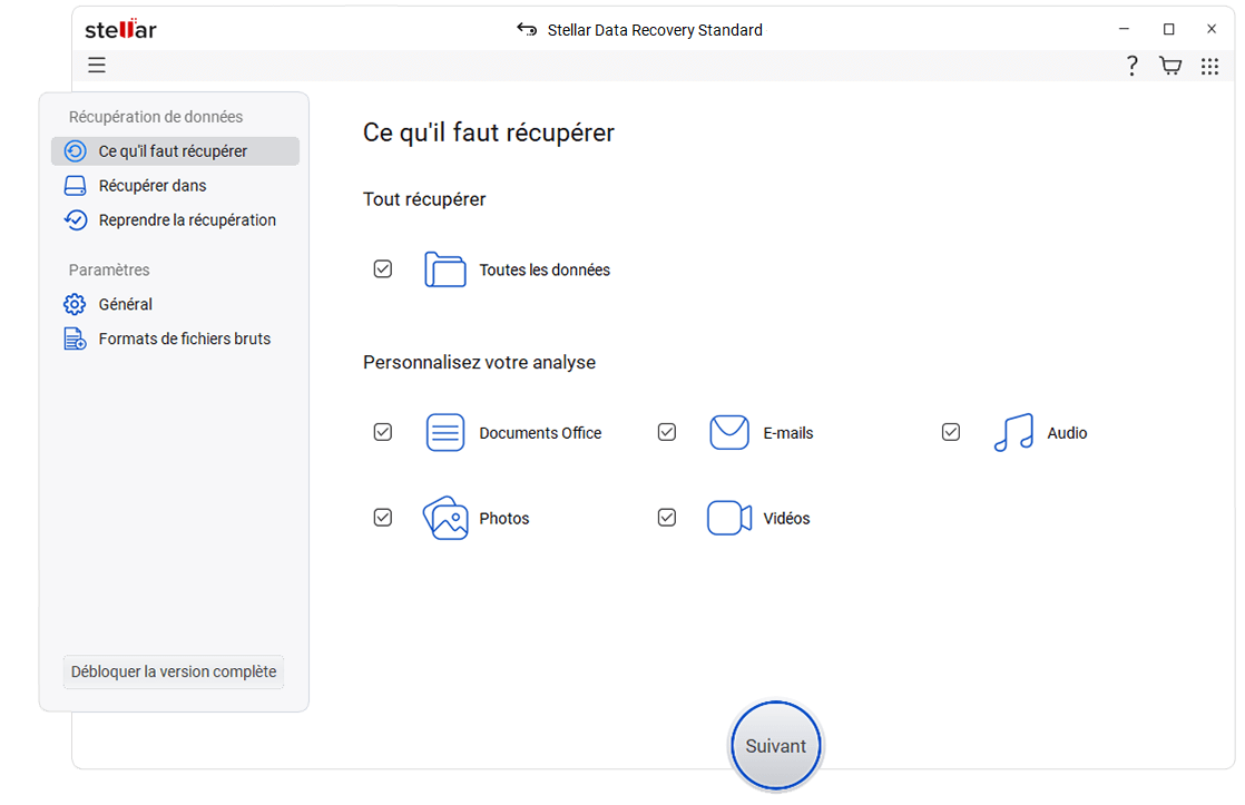 Sélectionner le type de données